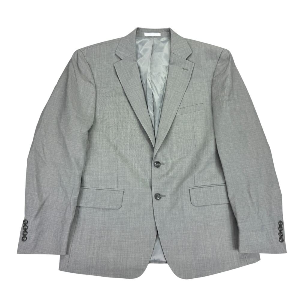 Calvin Klein Mens X Slim Fit Malbin 100% Wool Stretch Suit Jacket Light Gray 42S